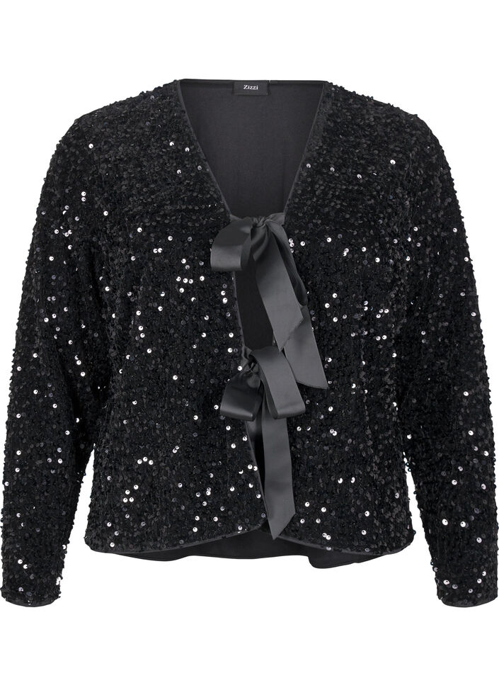 Sequin blouse with tie details, Black, Packshot image number 0