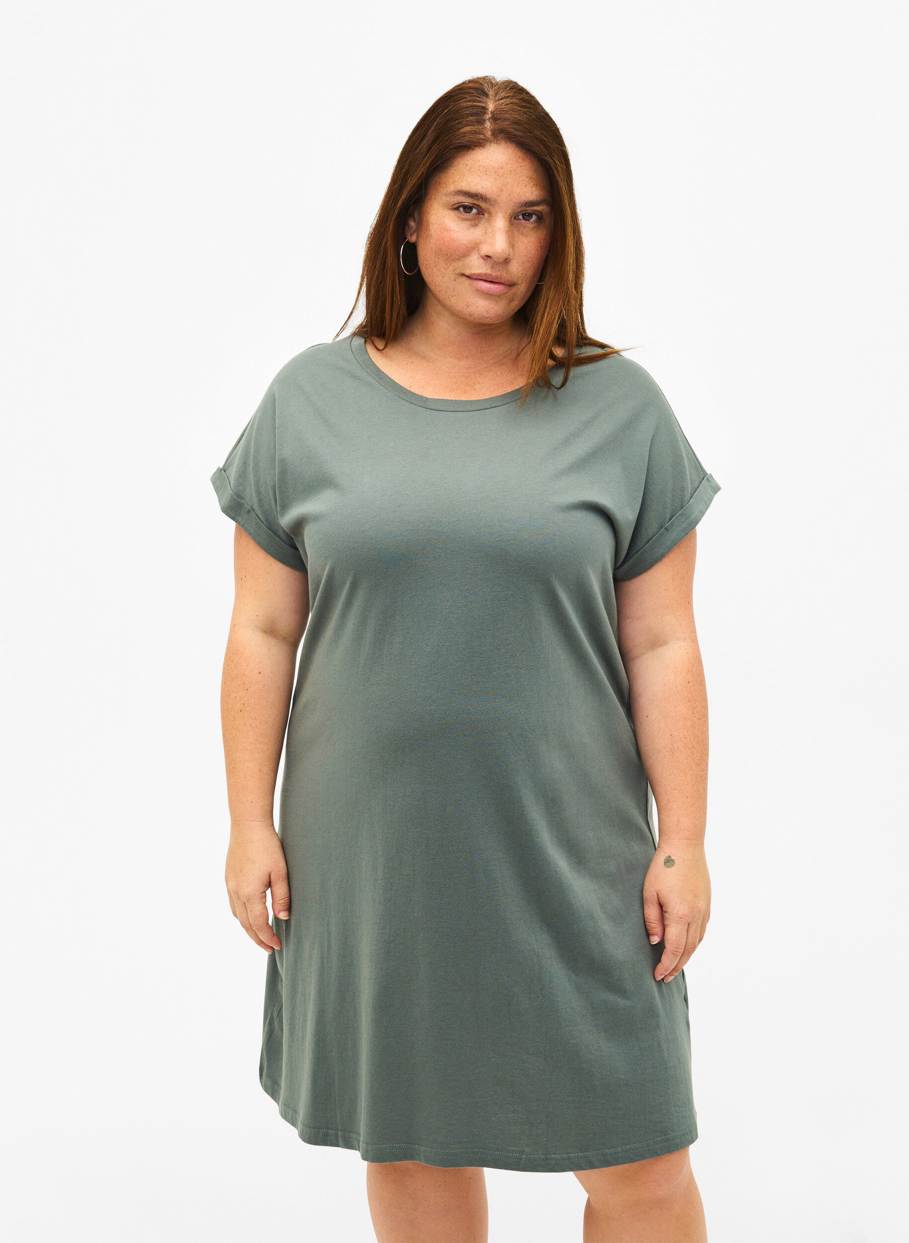 Zizzifashion 2-pack cotton dress with short sleeves, Balsam Green/Black, Model image number 0