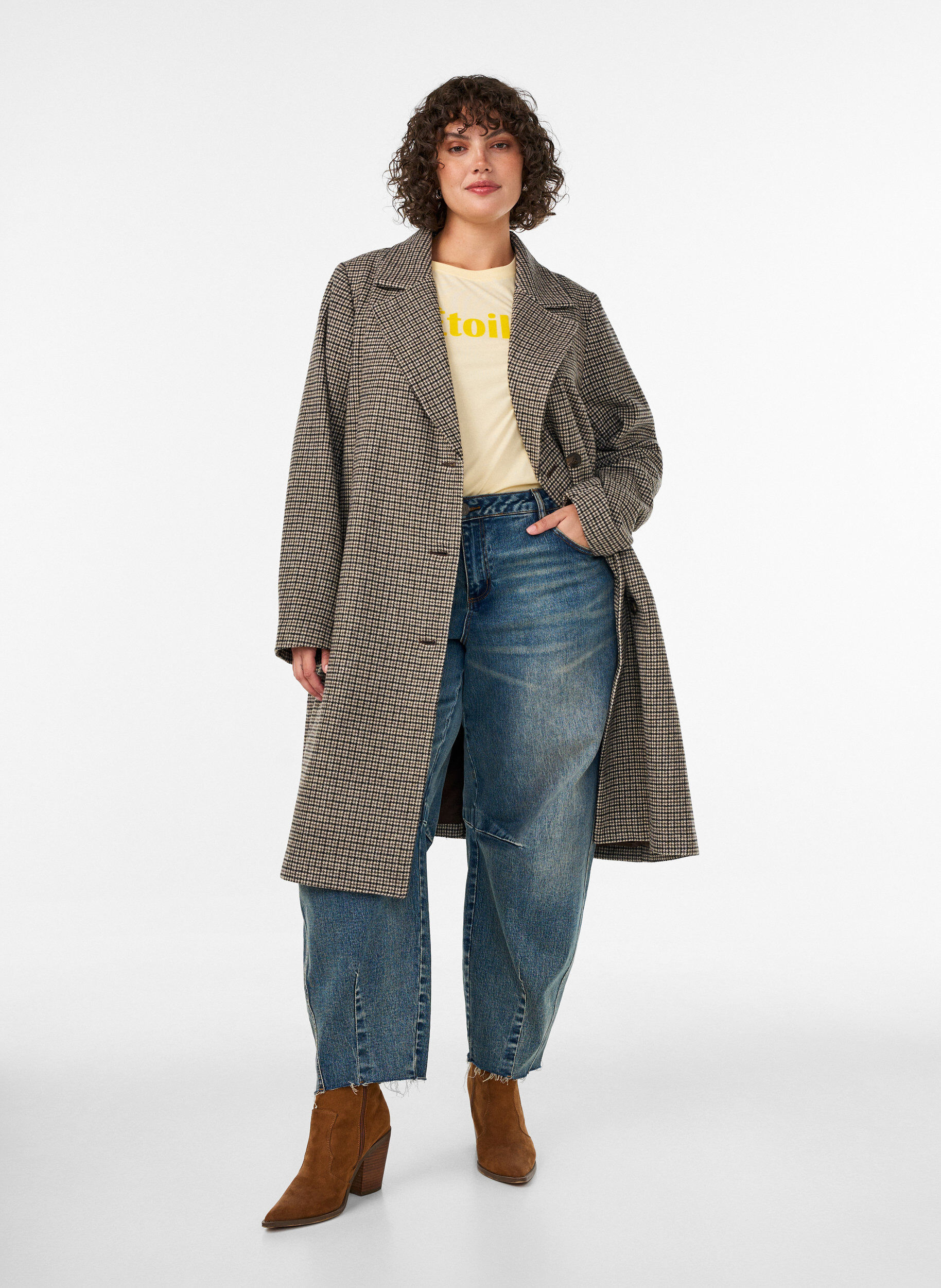 ZizzifashionMid-length checked coat, Brown, Model image number 0