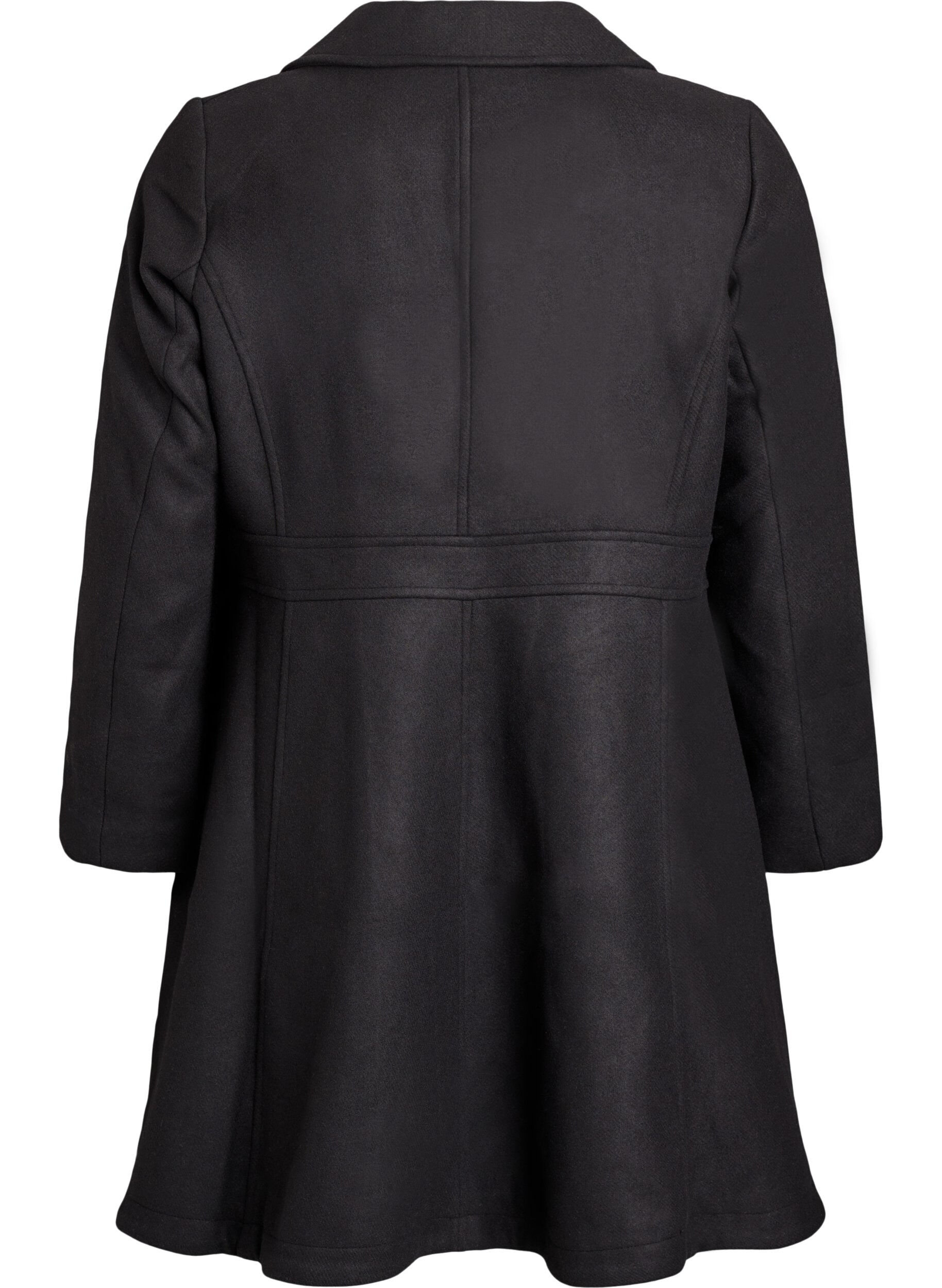 Zizzifashion A-line wool coat with pockets, Black, Packshot image number 1