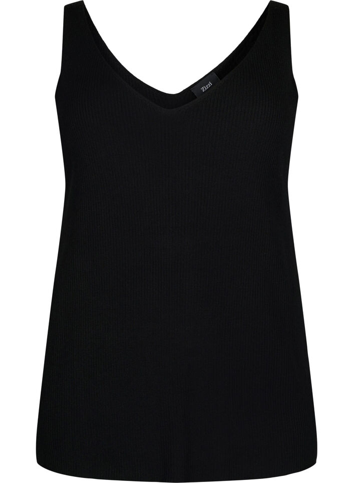 Knitted top with v-neckline, Black, Packshot image number 0
