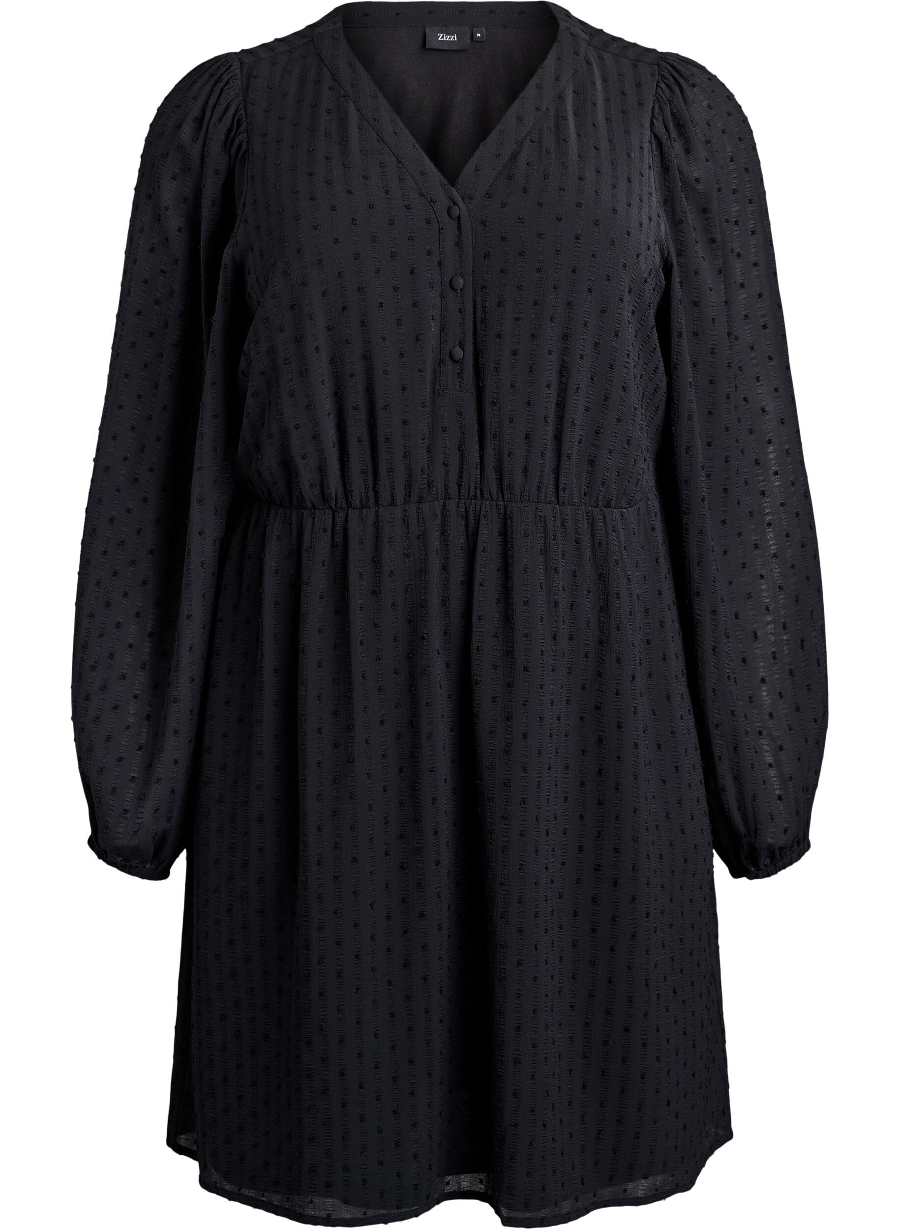 Short dress with tonal stripes and textured spots