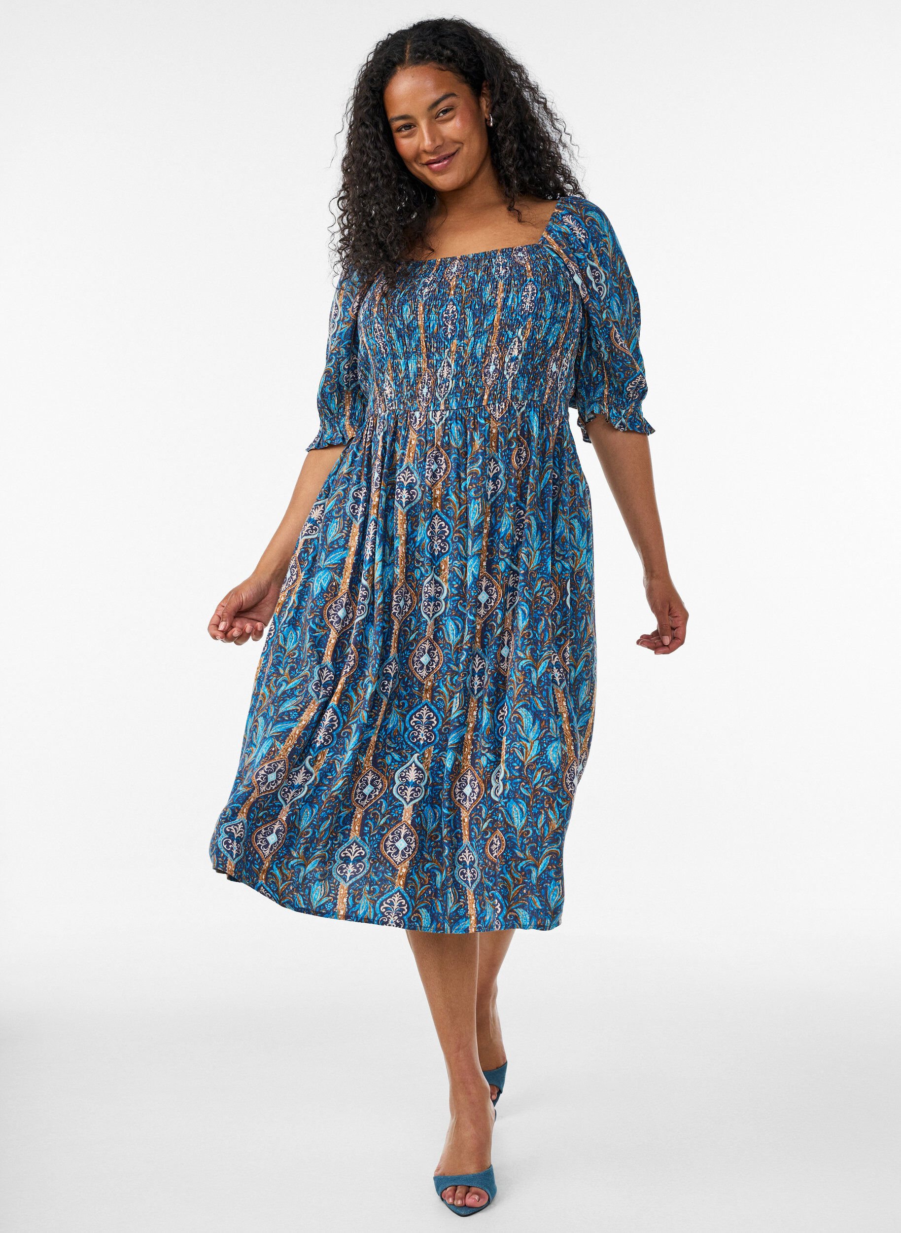 ZizzifashionSummer dress in viscose with paisley print, Blue, Model image number 0