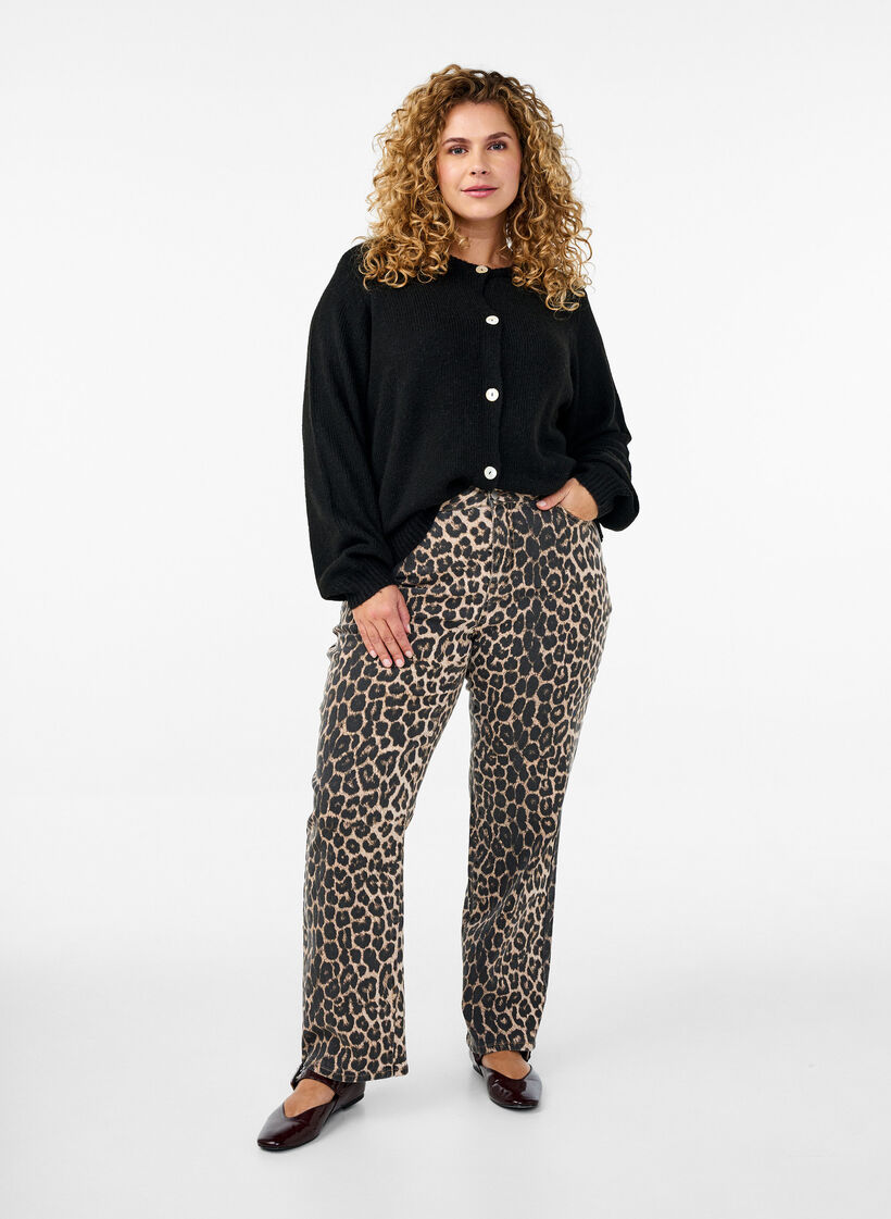 Regular fit jeans with zebra print, Brown, Model image number 0