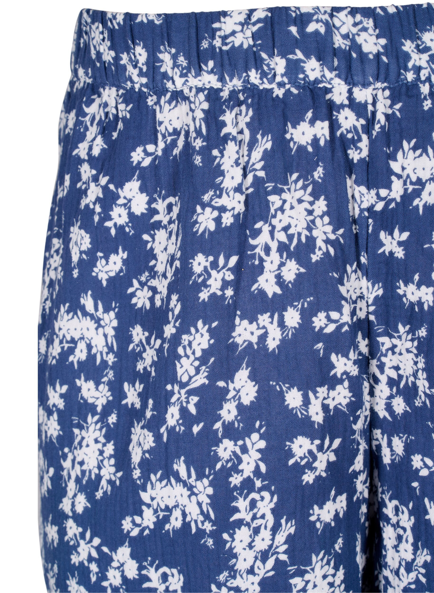 Zizzifashion Floral cotton night shorts, V. Indigo Flower AOP, Packshot image number 2