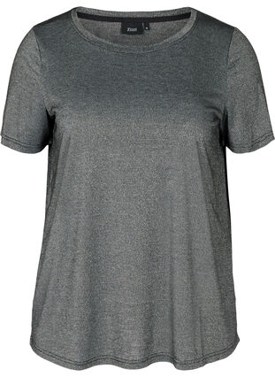 Short-sleeved sparkly t-shirt, Black w Silver , Packshot image number 0