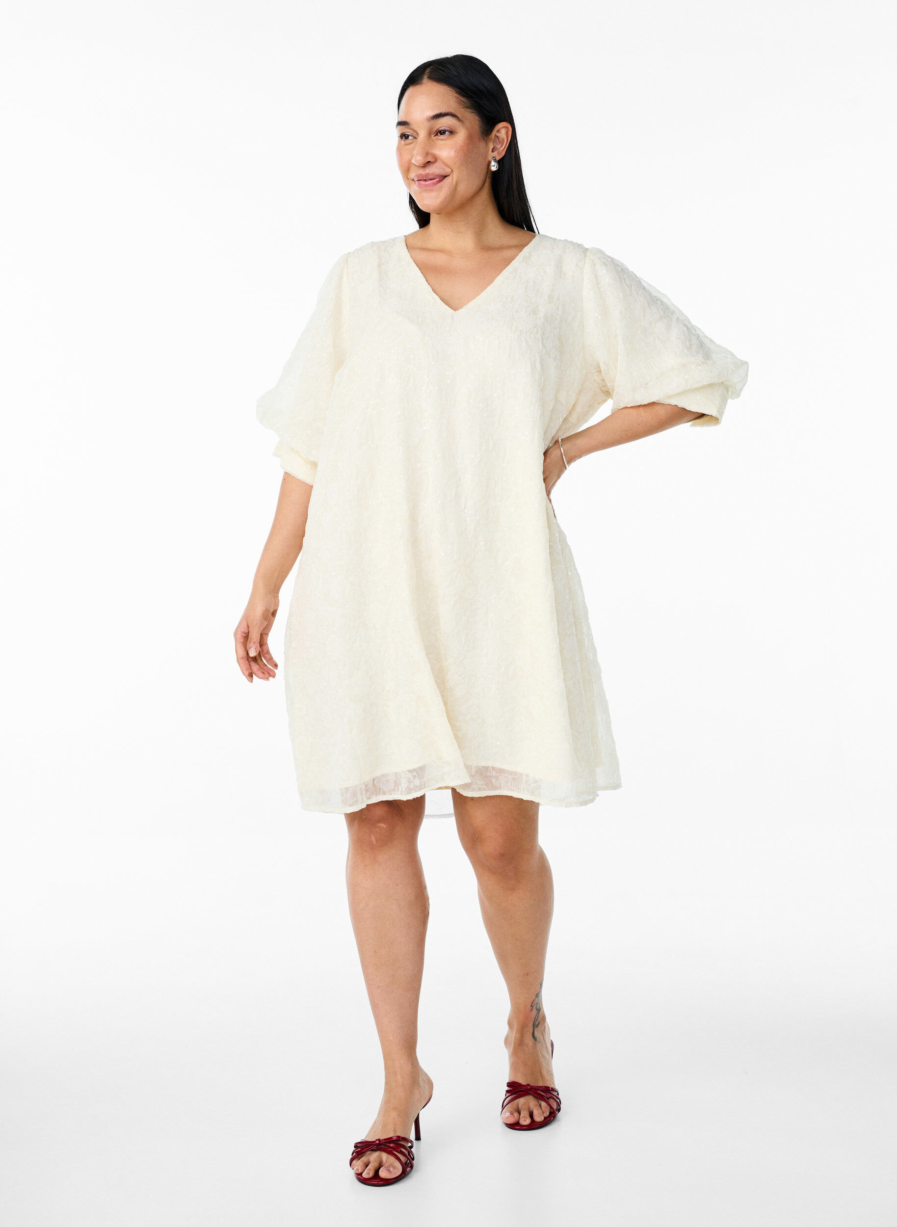 Zizzifashion Short party dress with sequins, Vanilla, Model image number 0