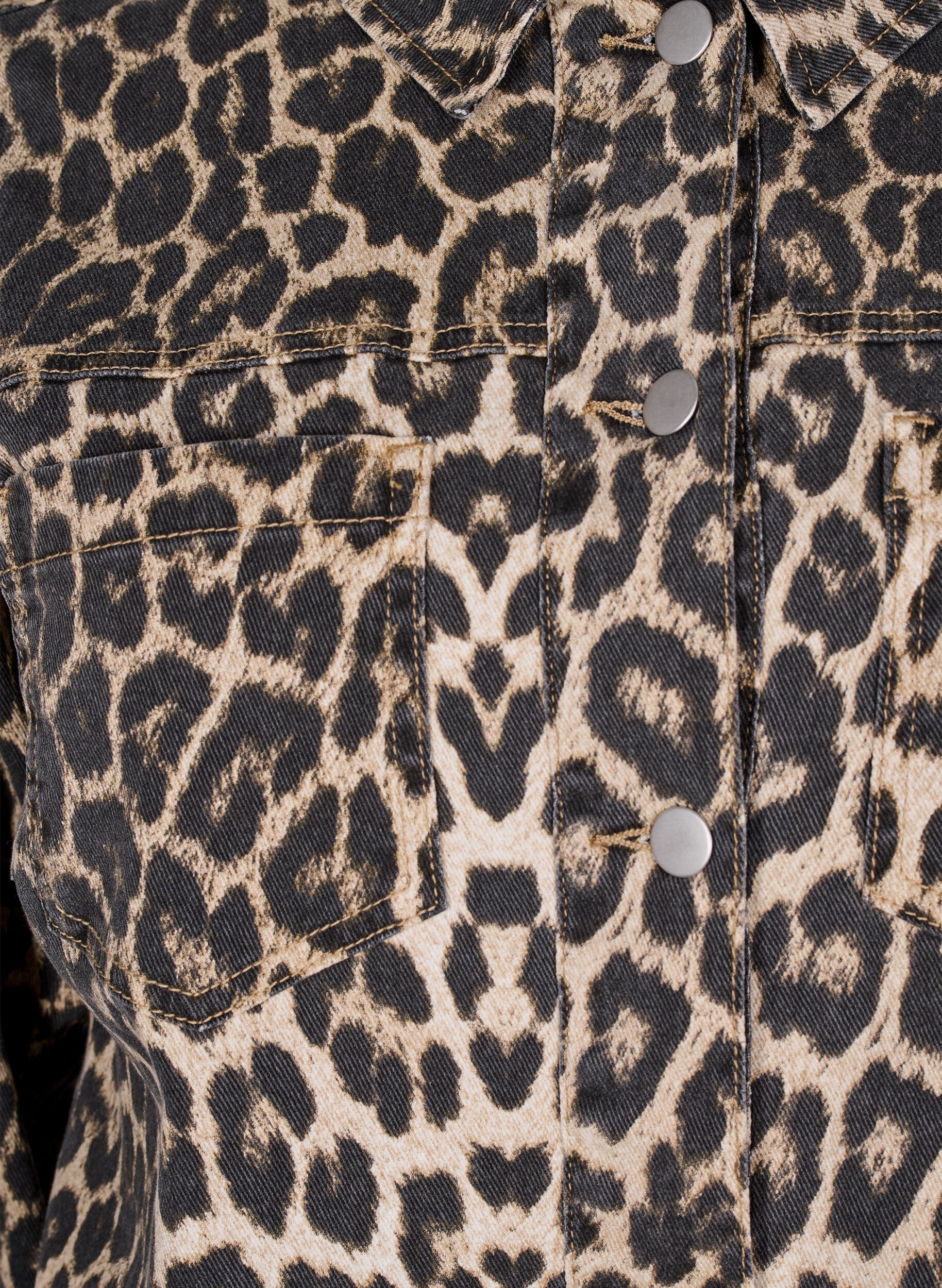 Zizzifashion Denim jacket with leopard print and chest pockets, Brown, Packshot image number 2