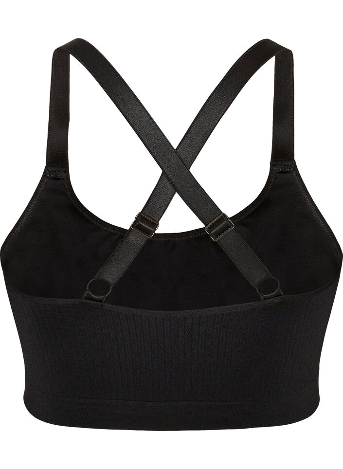 Seamless ribbed sports bra, Black, Packshot image number 1