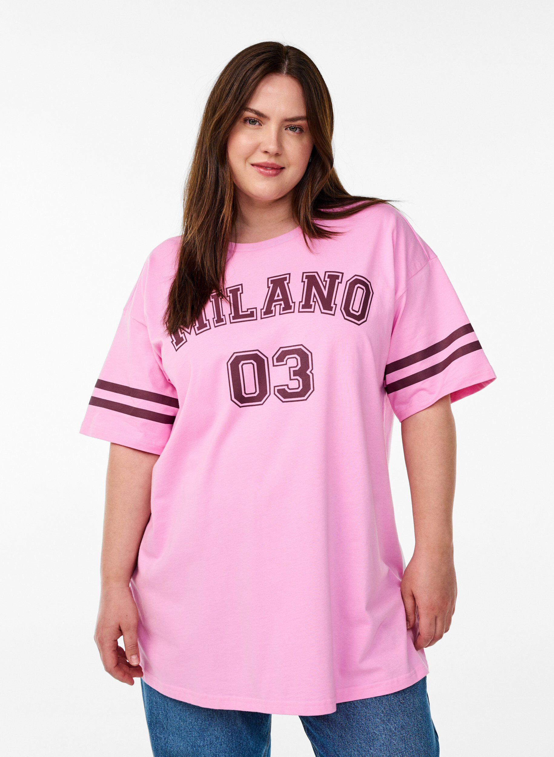 Zizzifashion Sporty oversized college T-shirt, Pink, Model image number 0