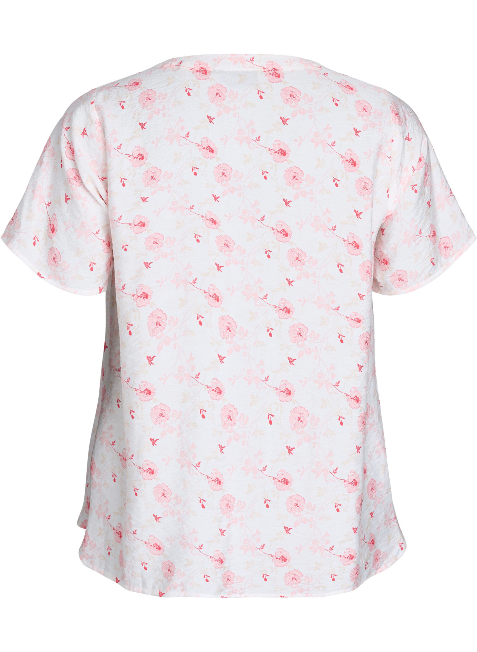 Zizzifashion Shirt blouse with short sleeves and floral print, Rose, Packshot image number 1