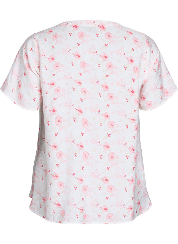 Shirt blouse with short sleeves and floral print, Rose, Packshot image number 1