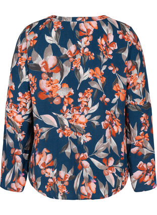 Floral viscose blouse with buttons, Blue Flower AOP, Packshot image number 1