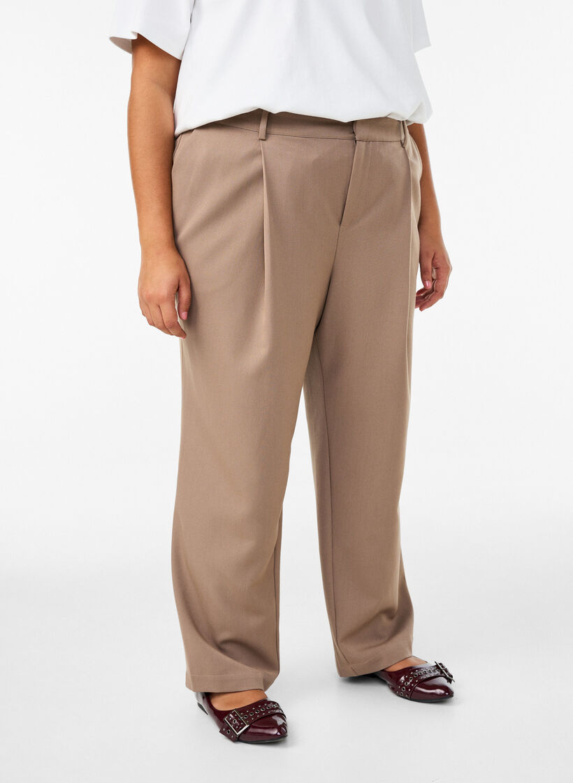 High-waisted tailored trousers with straight legs, Brown, Model image number 3