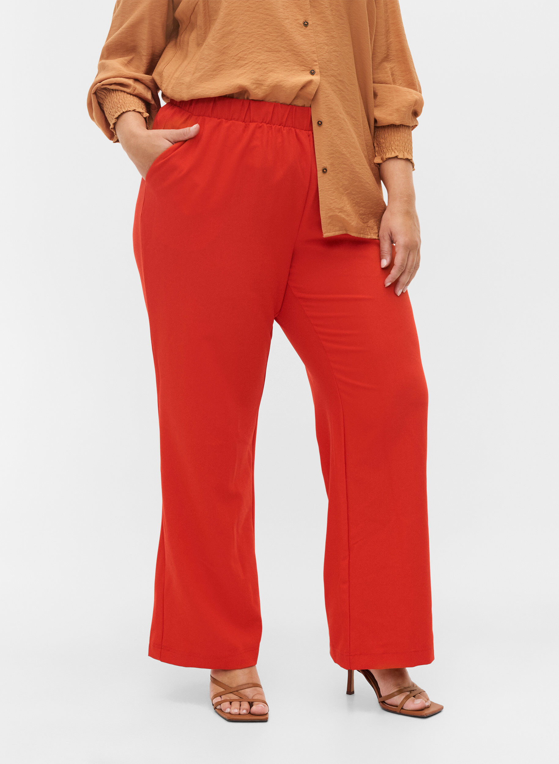 Zizzifashion Flared trousers with pockets, Red, Model image number 3