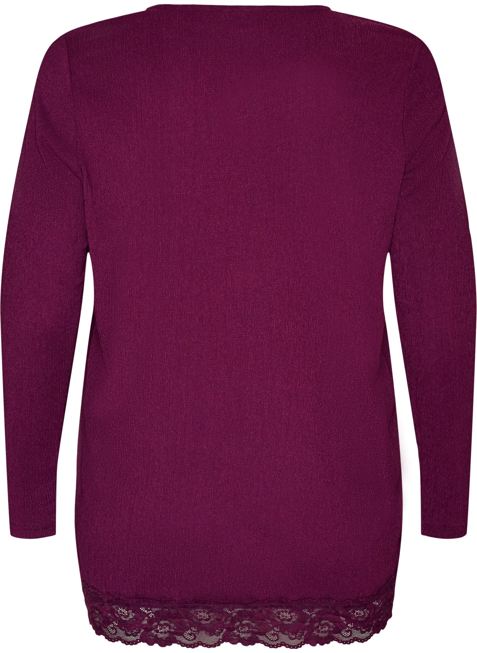 ZizzifashionJersey blouse with asymmetrical lace trim, Purple, Packshot image number 1