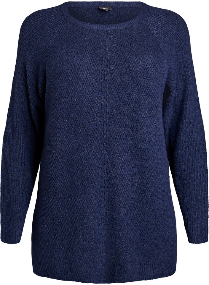 Knitted jumper with a diagonal pattern and raglan sleeves, Blue, Packshot image number 0