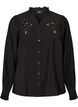 Shirt blouse with embroidered flower appliqu&eacute;s, Black, Packshot image number 0