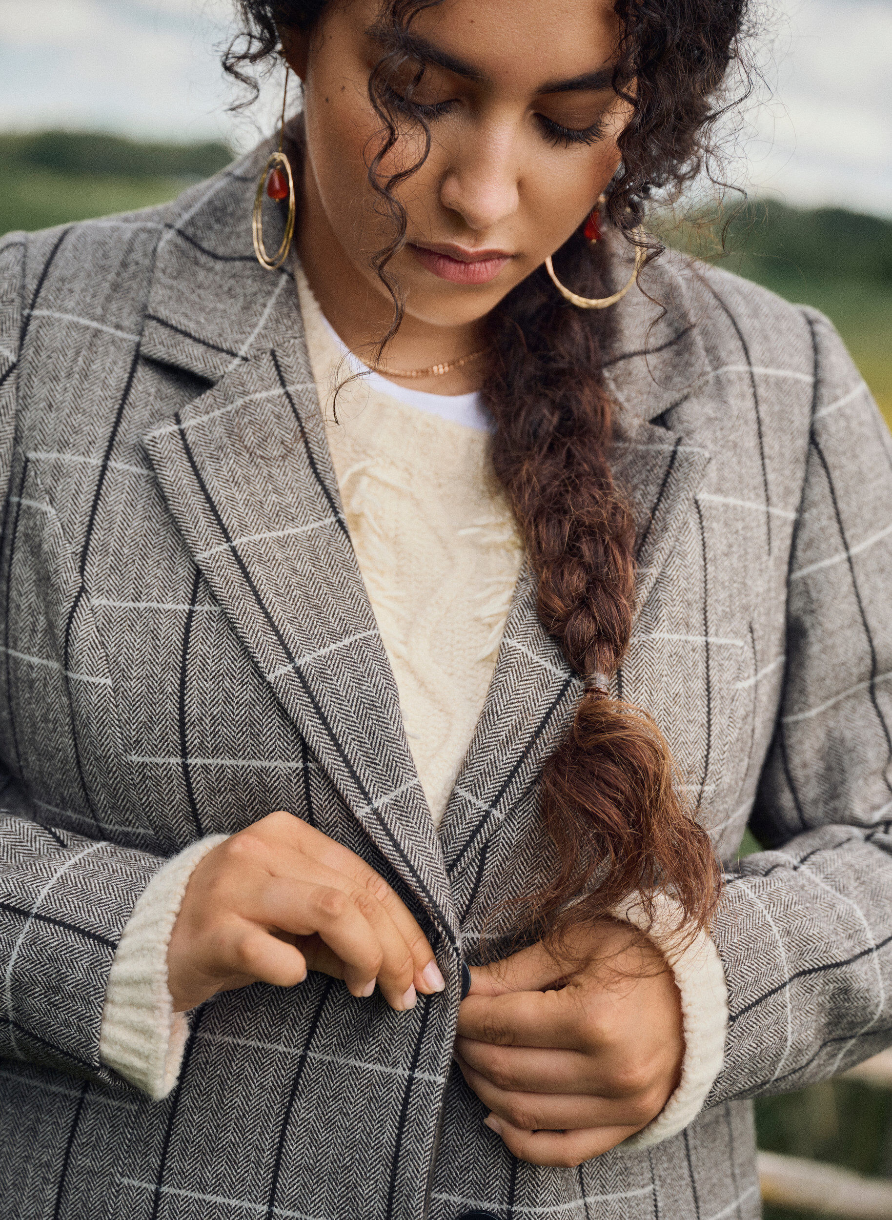 Zizzifashion Classic checked blazer, Grey, Image image number 0