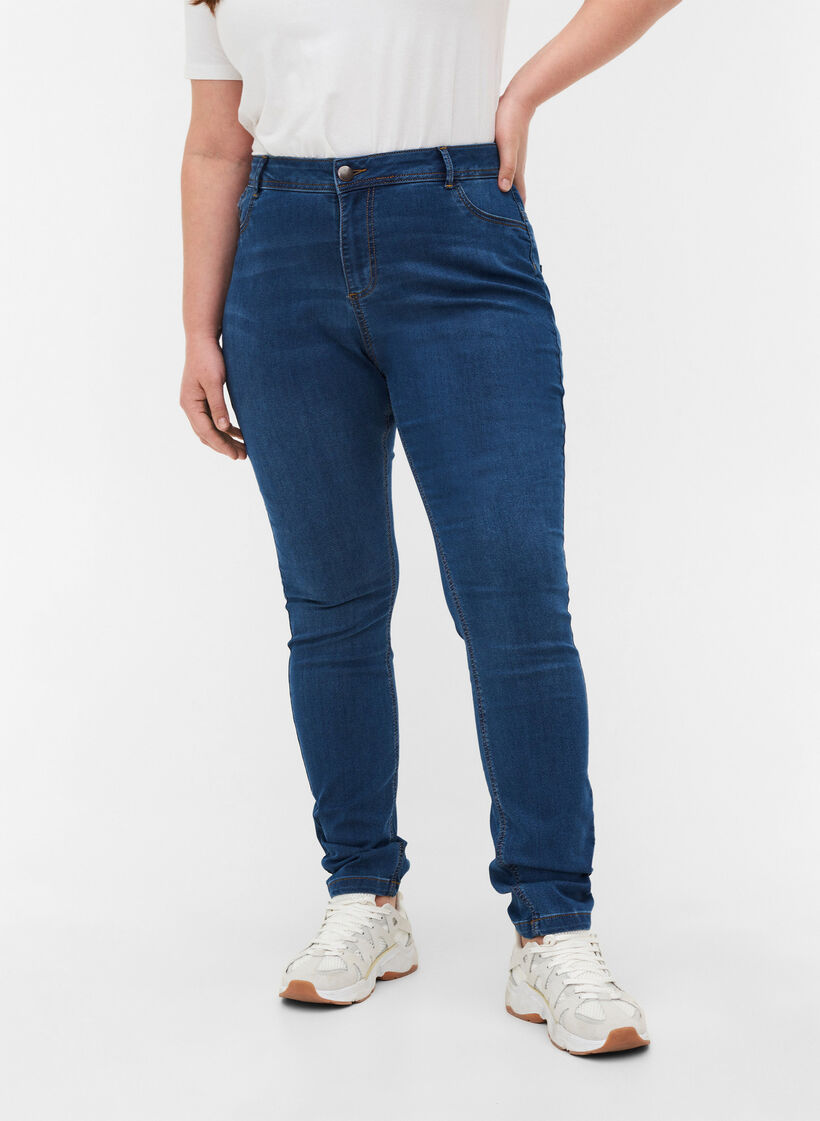Extra slim fit Amy jeans with a high waist, Blue, Model image number 4