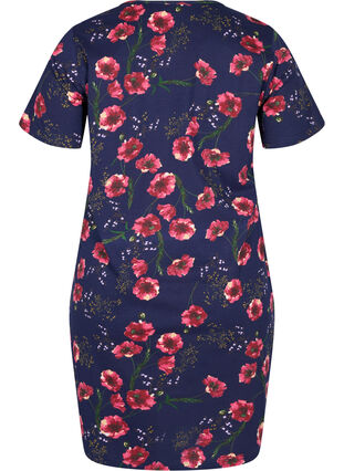 Short-sleeved cotton dress with floral print, Night sky Red flower, Packshot image number 1