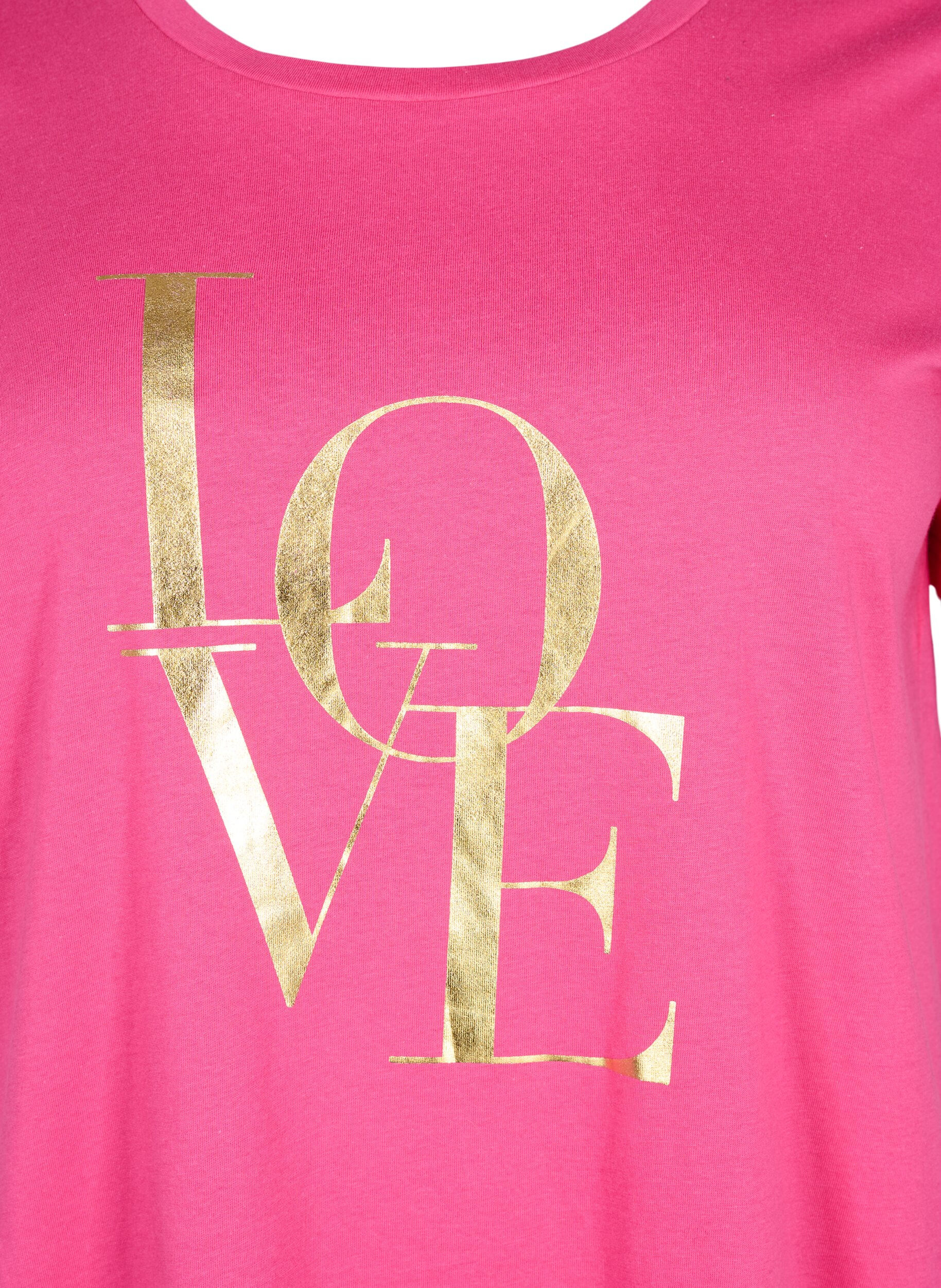 Zizzifashion Cotton T-shirt with gold-colored text, R.Sorbet w.Gold Love, Packshot image number 2