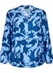 Long-sleeved paisley print blouse with a v-neck, Blue Paisley AOP, Packshot image number 0