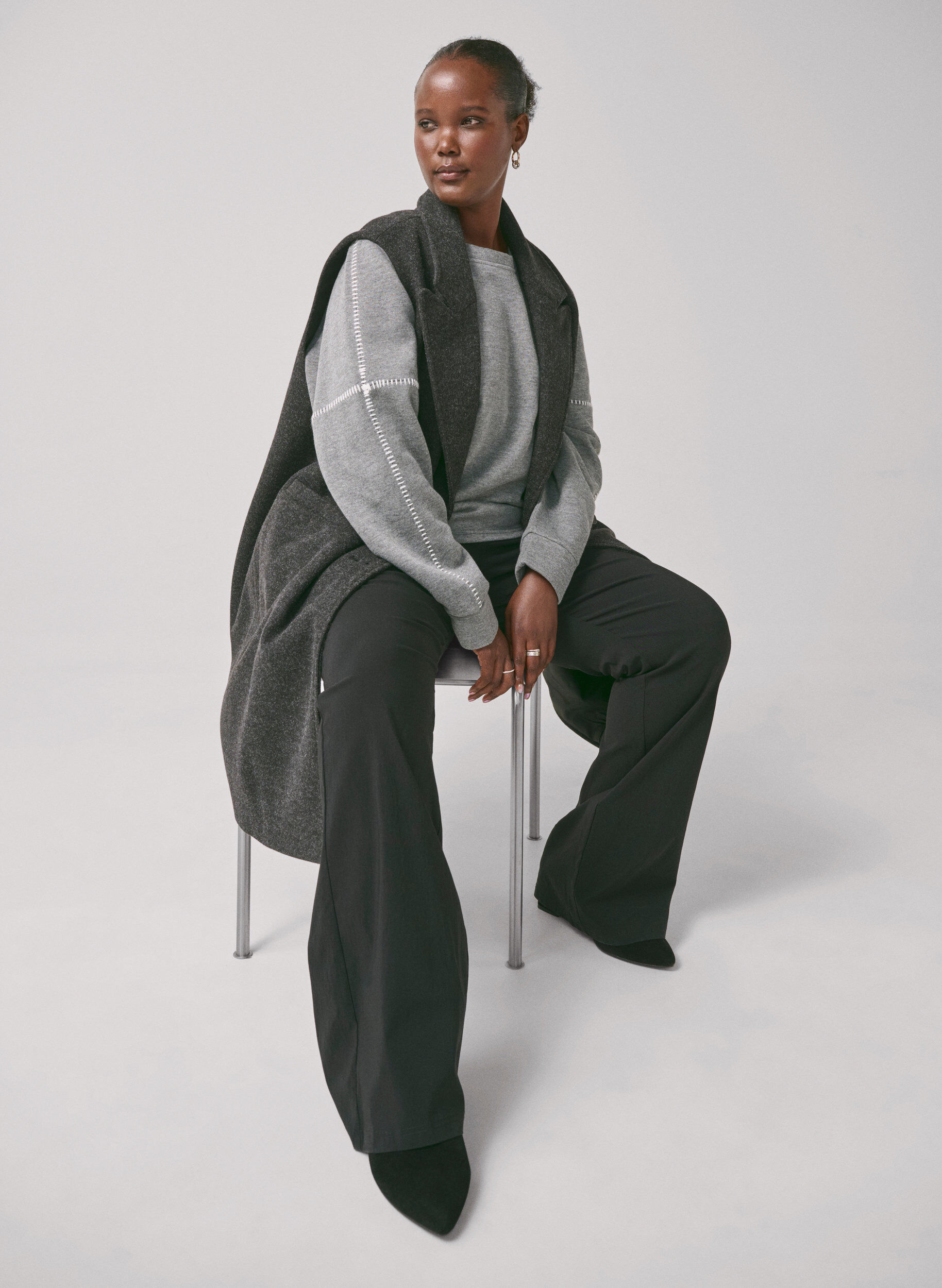 Zizzifashion Sweatshirt with contrast stitching, Medium Grey M&eacute;l, Image image number 0