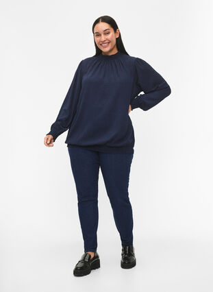 FLASH - Long sleeved blouse with smock and glitter	, Navy w. Gold, Model image number 2