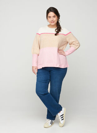 Striped knitted top with round neck, Sandshell Comb., Model image number 2