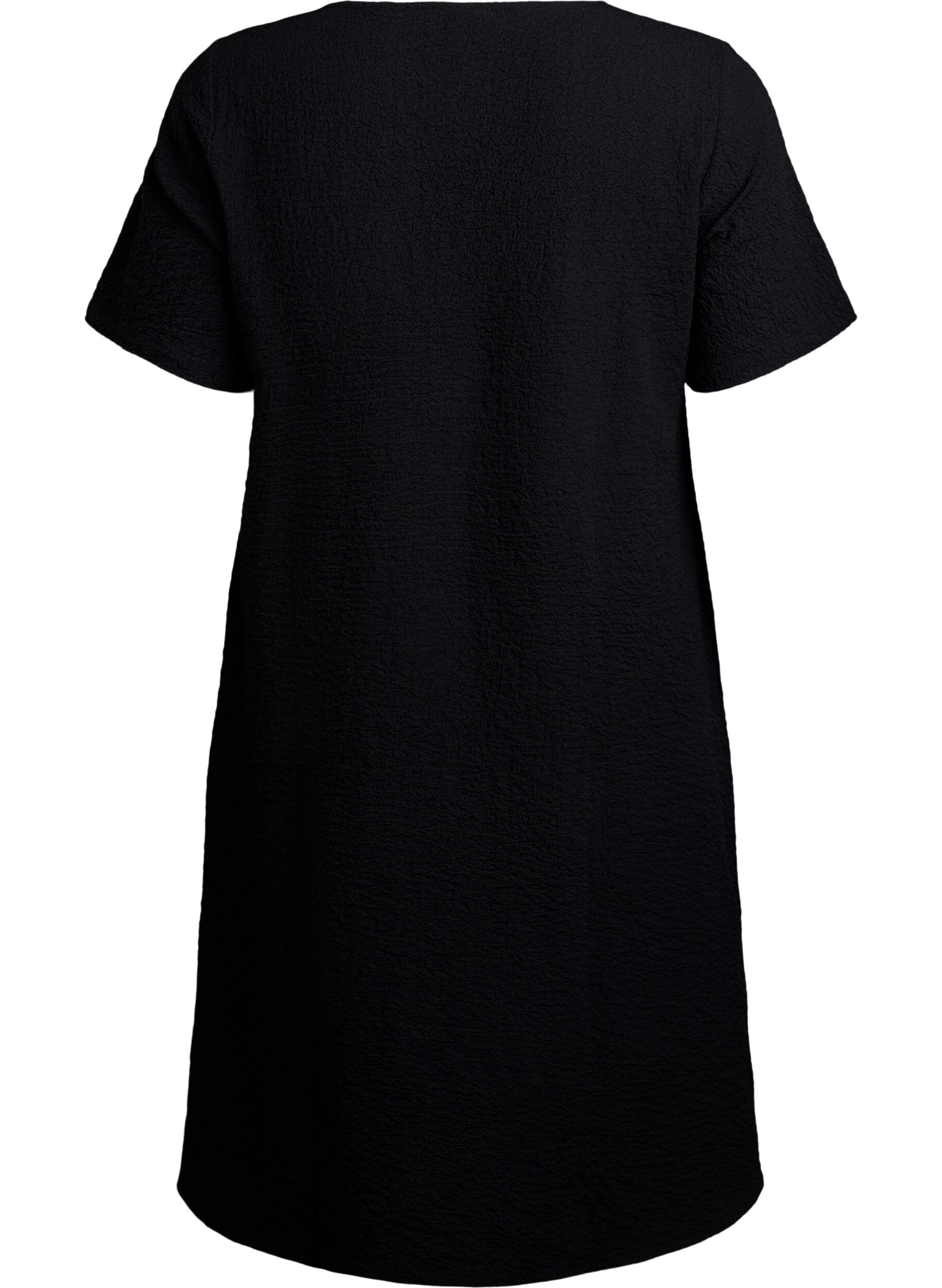 Zizzifashion FLASH - Short-sleeved dress with V-neck, Black, Packshot image number 1