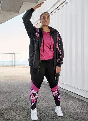 Cropped sports tights with print details, Flower Print, Image image number 0