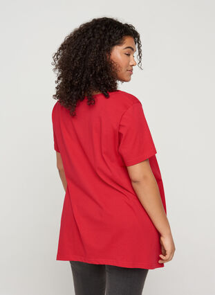 Short-sleeved cotton t-shirt with a-line, Lipstick Red HEART, Model image number 1