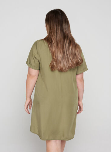 Short-sleeved dress with v-neck, Dusky Green, Model image number 1