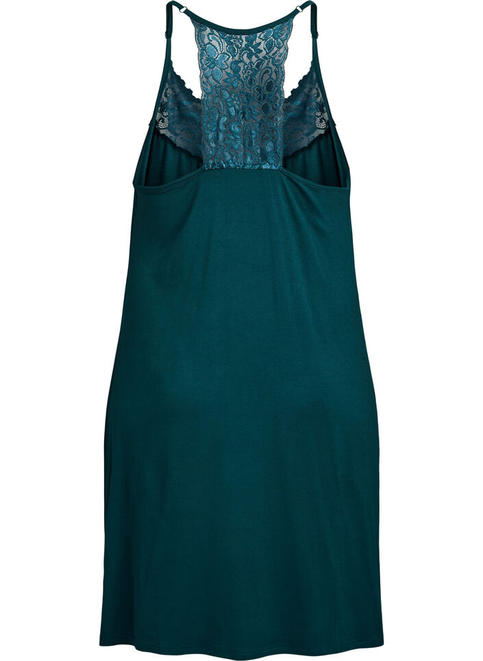 Sleeveless viscose nightgown with lace details, Green, Packshot image number 1