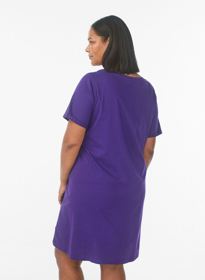 Short-sleeved nightgown in organic cotton, Blue, Model image number 2