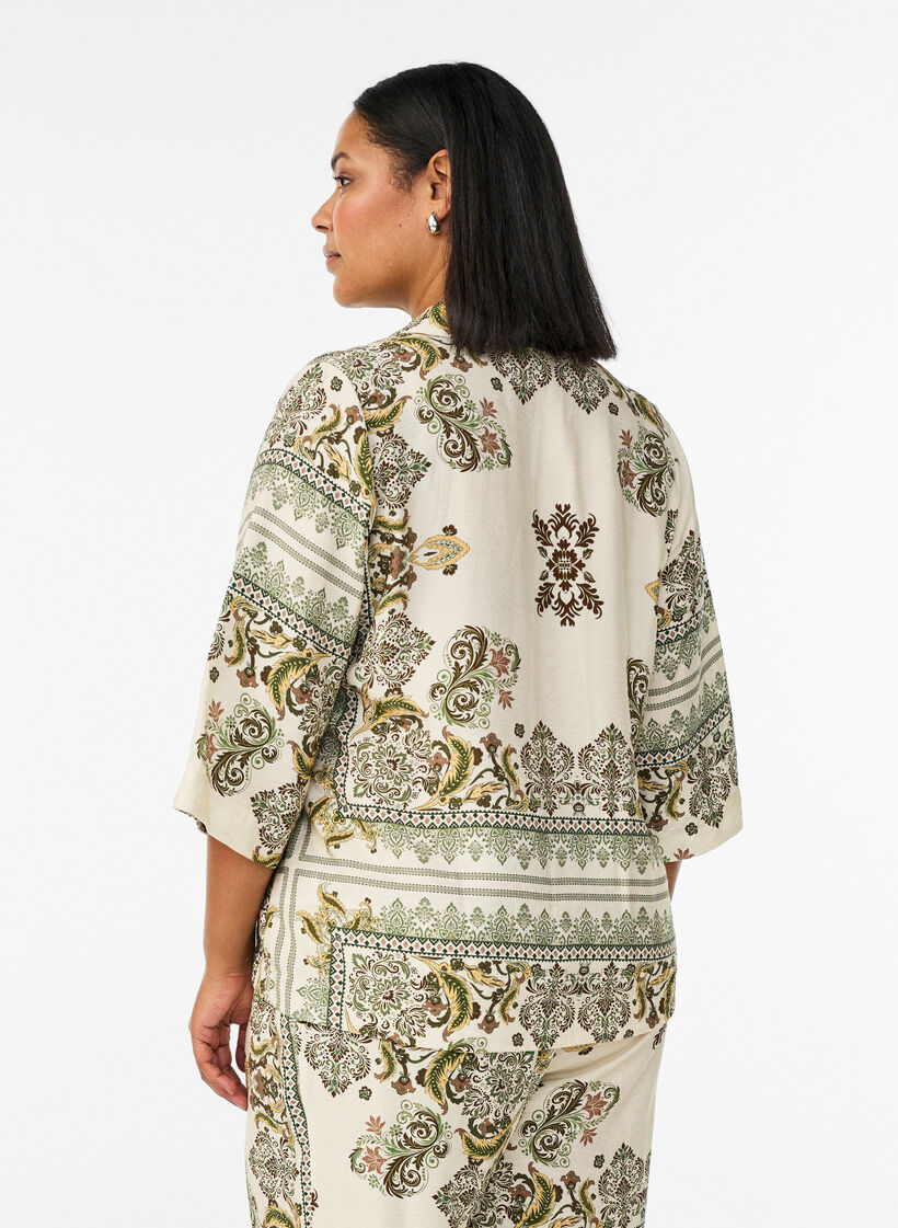 Patterned viscose blouse with 3/4 sleeves, Green, Model image number 2