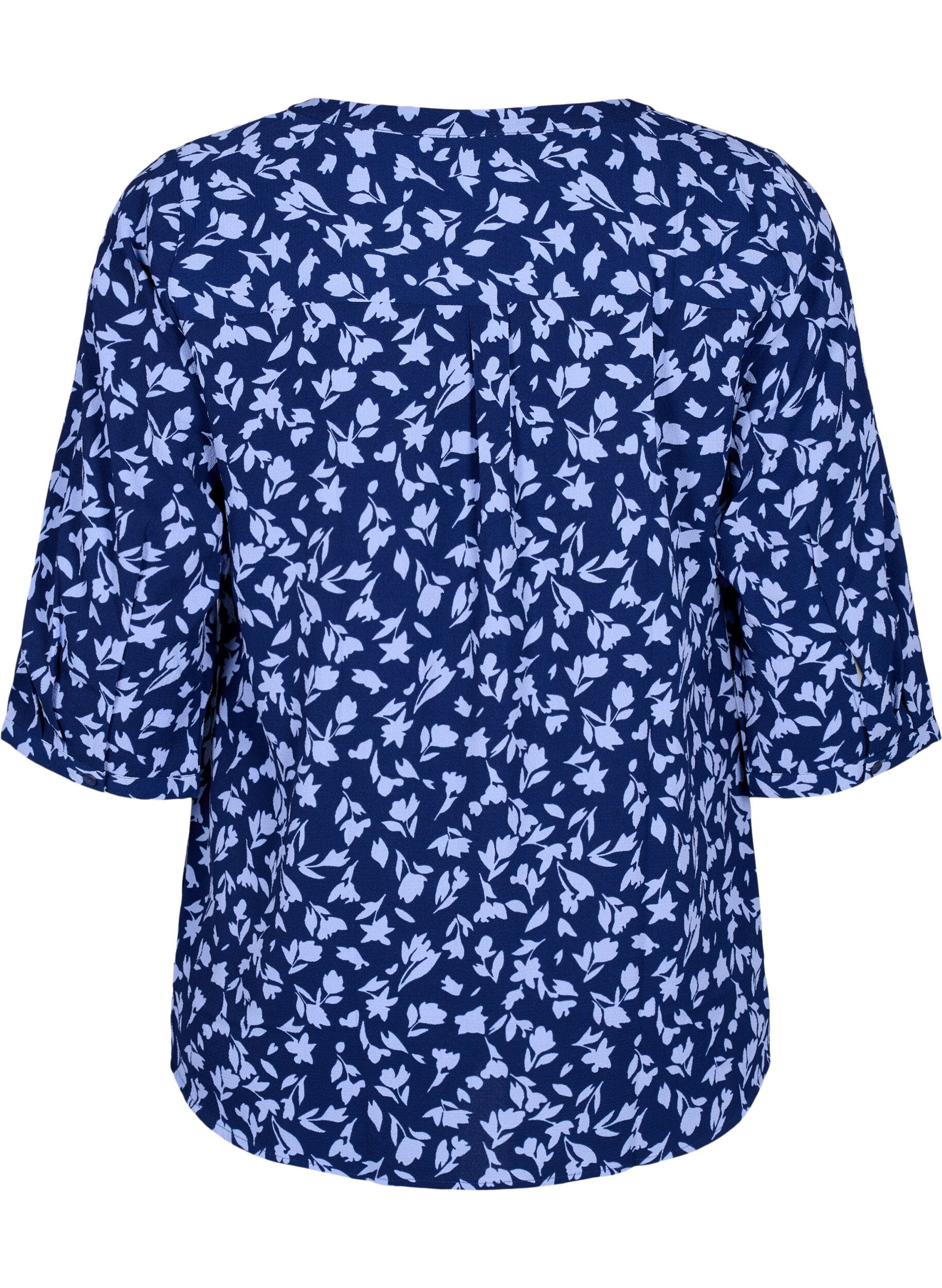 Zizzifashion Floral blouse with 3/4 sleeves, M. Blue Flower AOP, Packshot image number 1