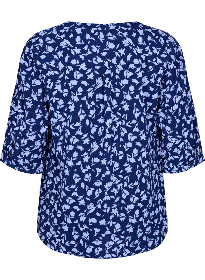 Floral blouse with 3/4 sleeves, M. Blue Flower AOP, Packshot image number 1