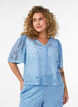 Lace shorts with high waist and pockets, Blue, Model image number 0