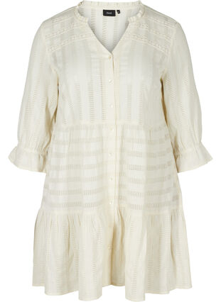 Cotton tunic with buttons and 3/4 sleeves, Antique White, Packshot image number 0