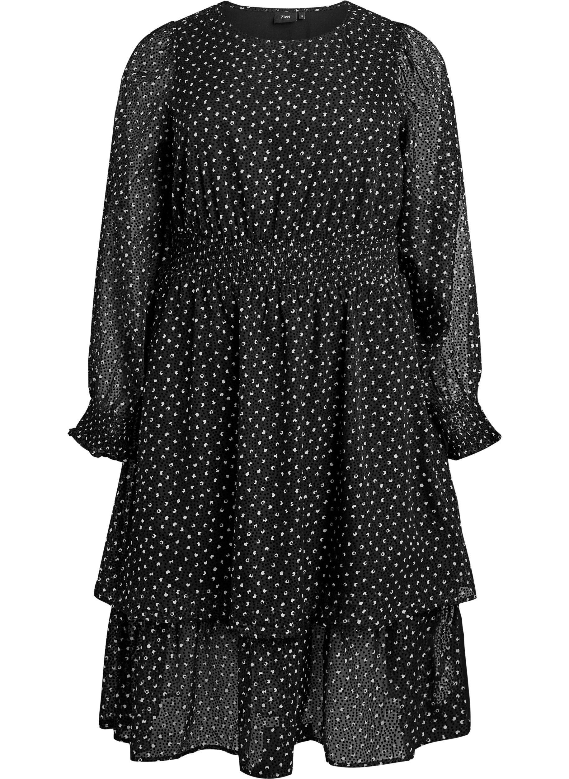 Midi dress in chiffon with dotted pattern