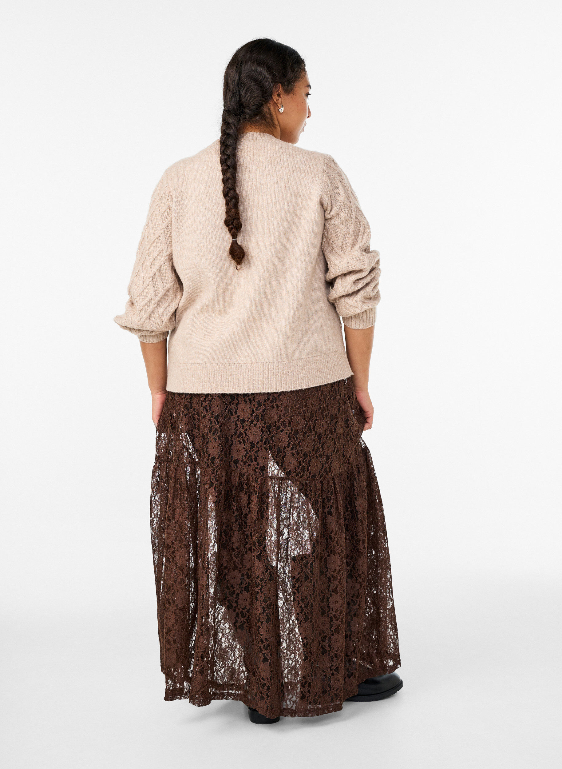 Zizzifashion Maxi lace skirt, Brown, Model image number 1