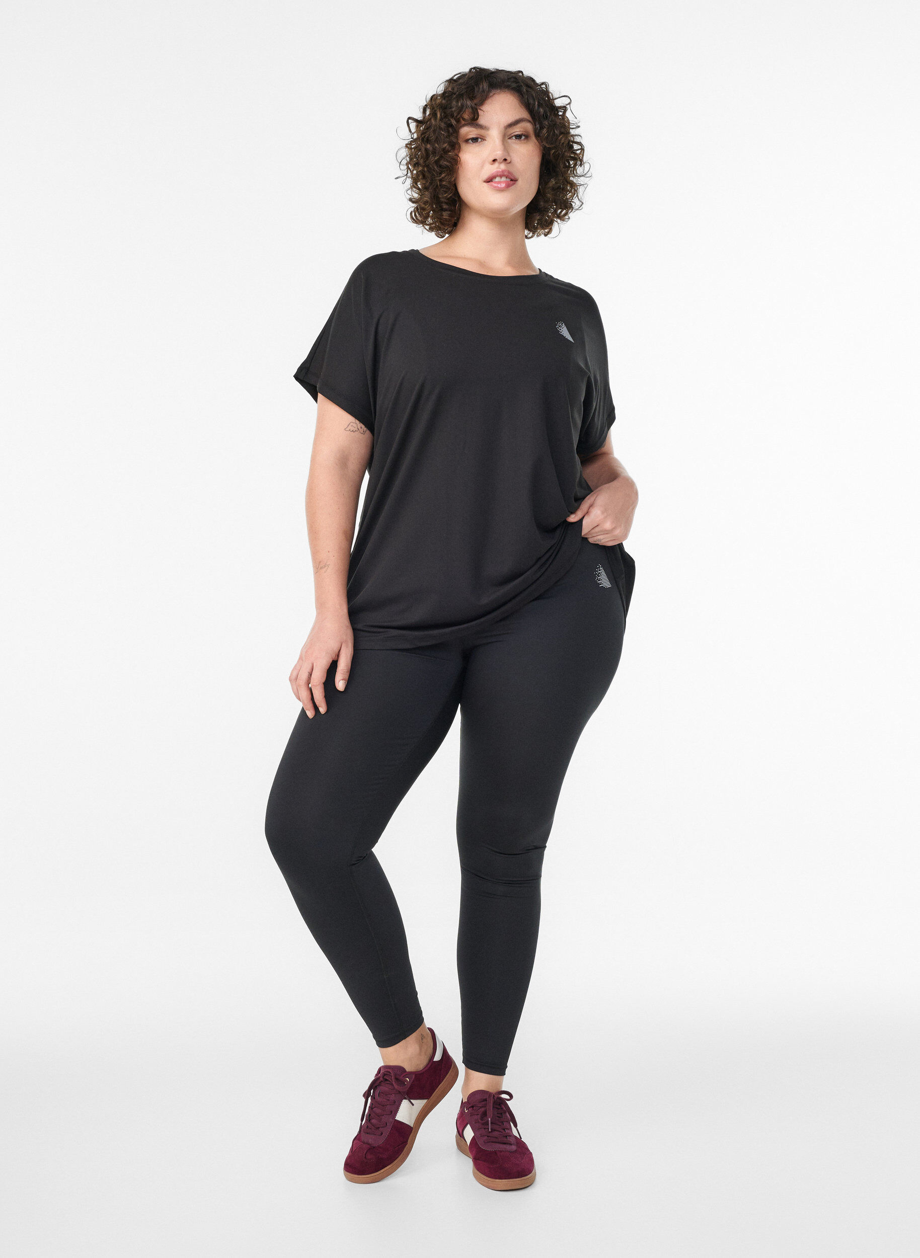 ZizzifashionCropped basic workout leggings, Black, Model image number 1