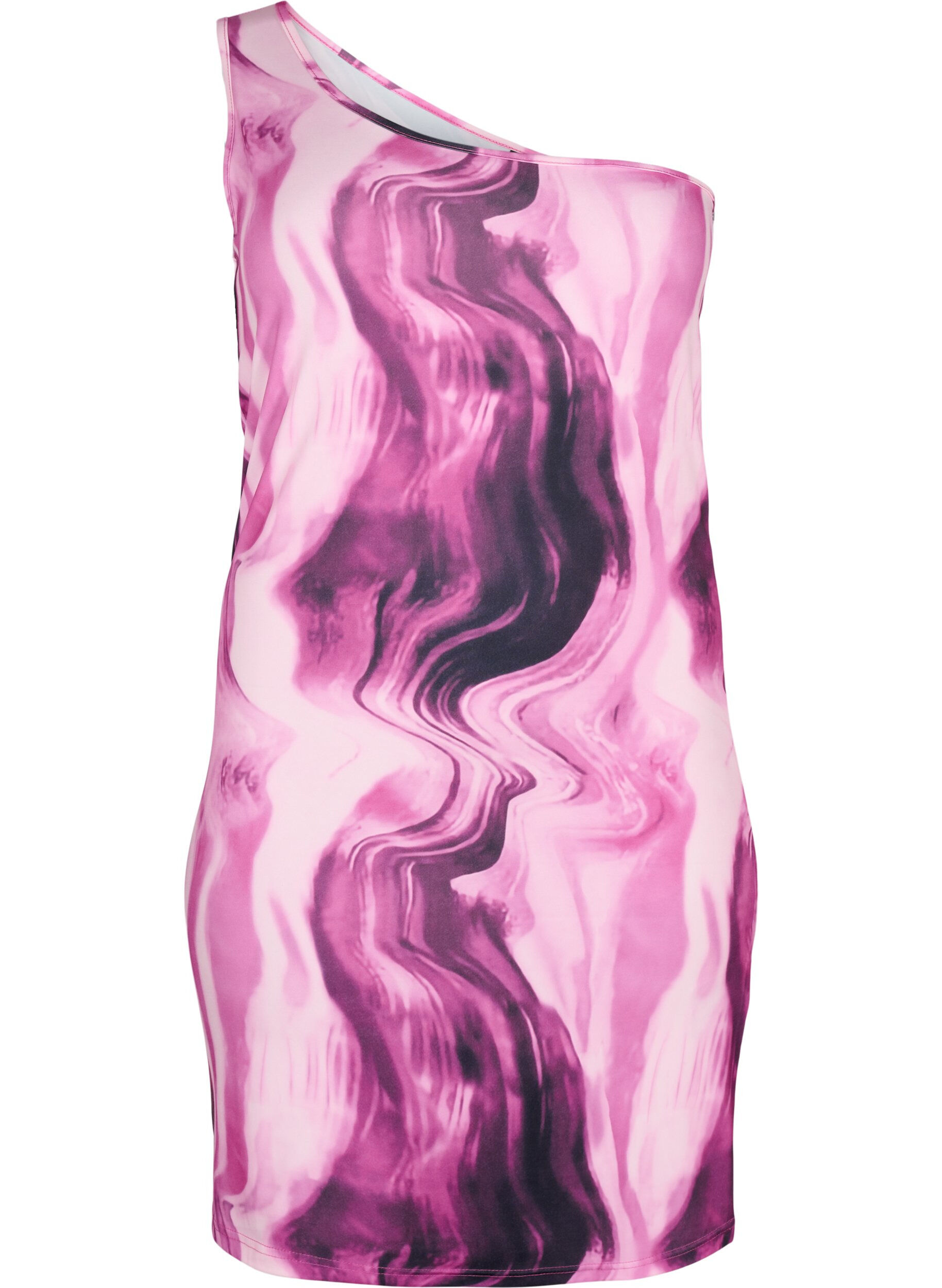 Zizzifashion Tight-fitting one-shoulder dress with print, Raspberry Rose AOP, Packshot image number 0