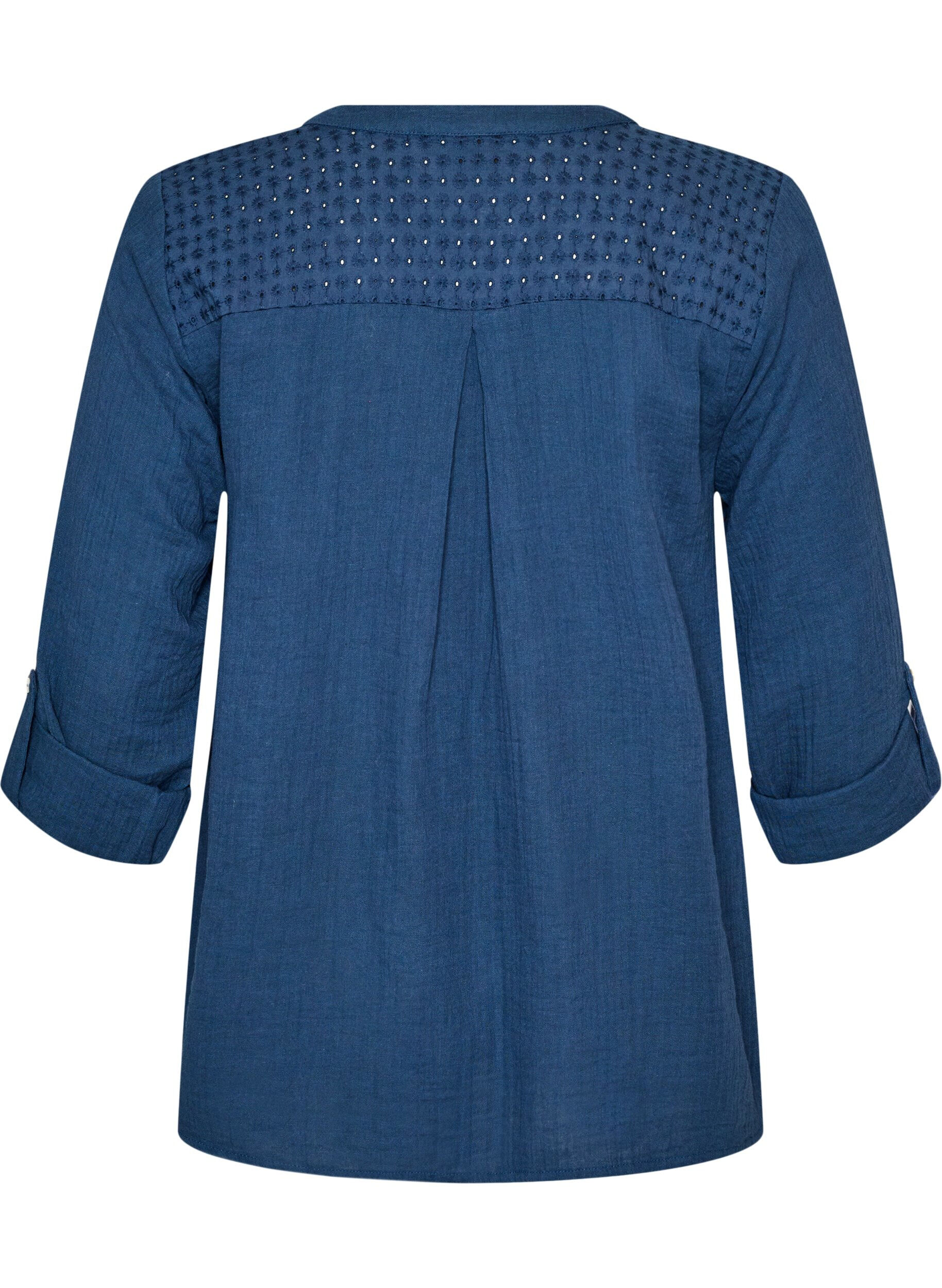 ZizzifashionBlouse in cotton muslin with broderie anglaise, Blue, Packshot image number 1