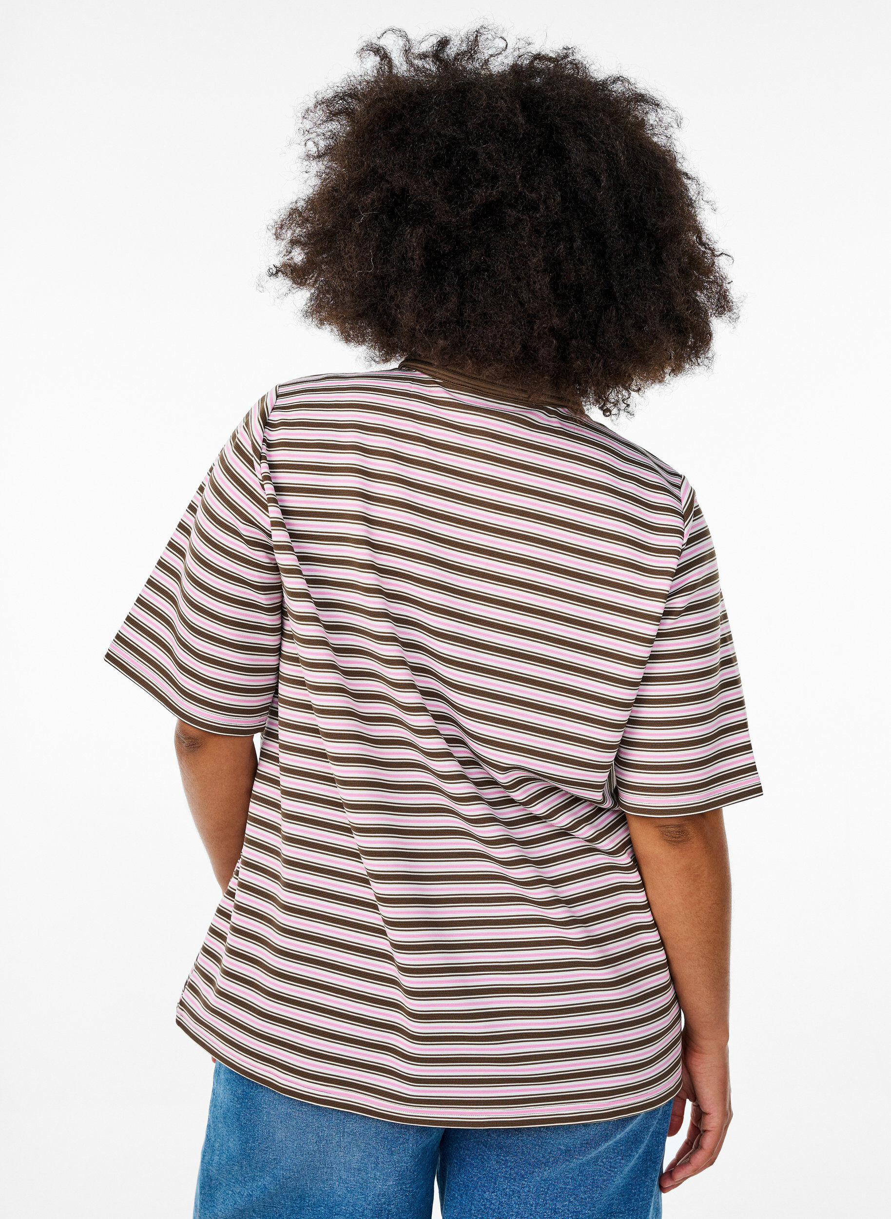 Zizzifashion Striped polo shirt with short sleeves and zip, Brown, Model image number 2