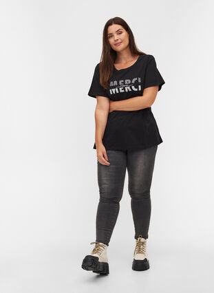Organic cotton t-shirt with print, Black Merci, Model image number 2