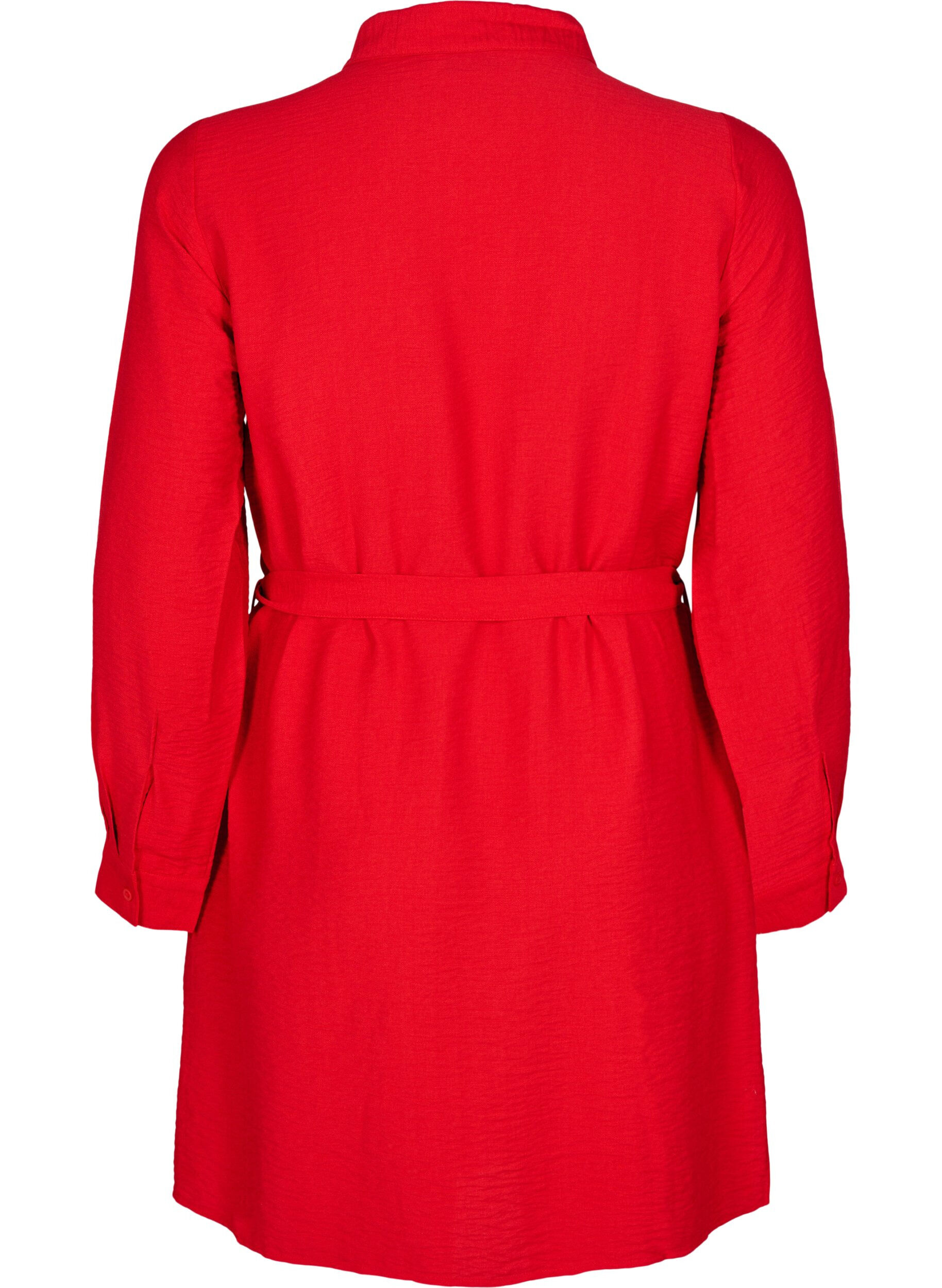 Zizzifashion Shirt dress with tie belt and long sleeves, Red, Packshot image number 1