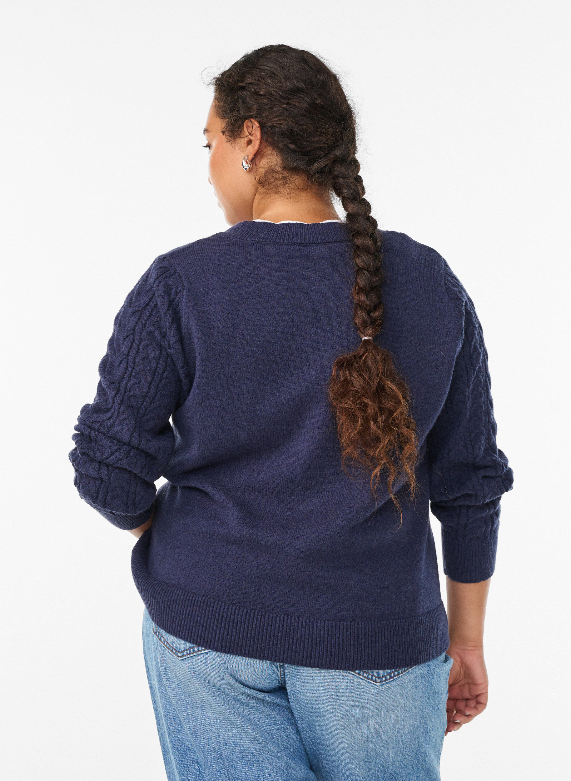 Zizzifashion Cardigan with cable-knit sleeves, Blue, Model image number 2